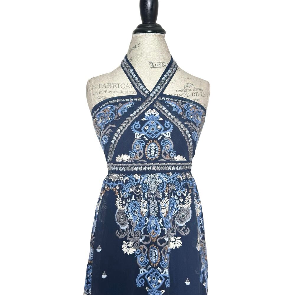 Altar’d State | Women | Corabeth Embroidered Blue Halter Neck Maxi Dress | Small - Picture 5 of 16